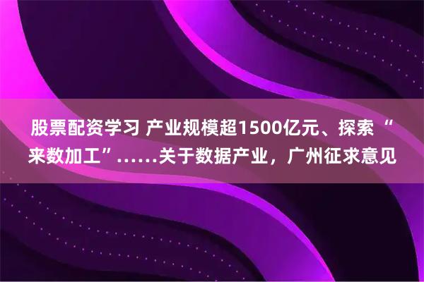 股票配资学习 产业规模超1500亿元、探索 “来数加工”……关于数据产业，广州征求意见